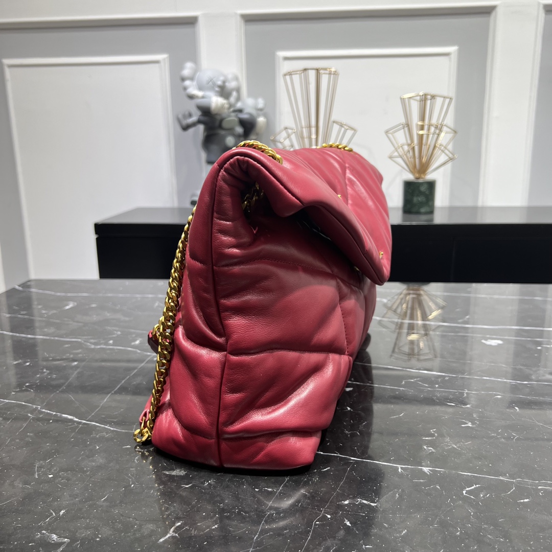 Saint Laurent Loulou Puffer Lambskin Shoulder Bag Handbag Red 577475 Gold